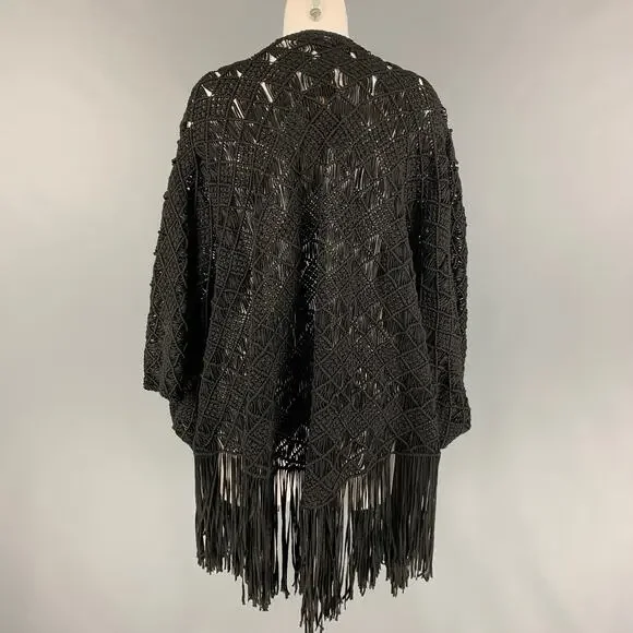 RALPH LAUREN Black Label Size M/L Black Viscose Polyester Knitted Bow Cape